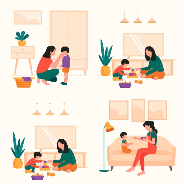 Familia dibujada a mano en diferentes etapas de la vida