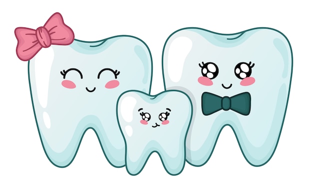 Familia de dientes Kawaii - personajes de dibujos animados lindos