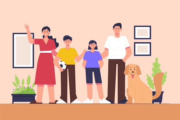 Vector familia de diseño plano con ilustración de mascotas