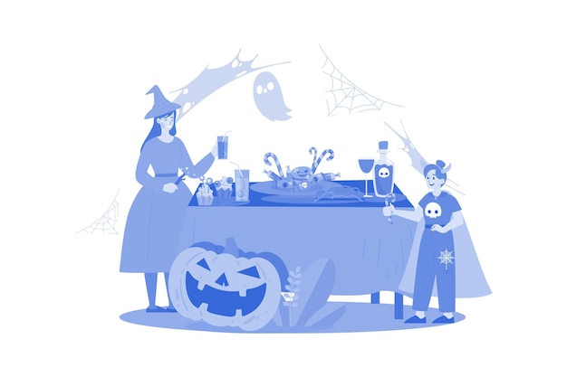 Familia disfrutando de una fiesta de Halloween