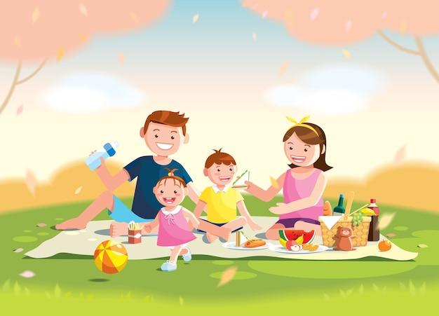 Familia disfrutando de picnic en un parque