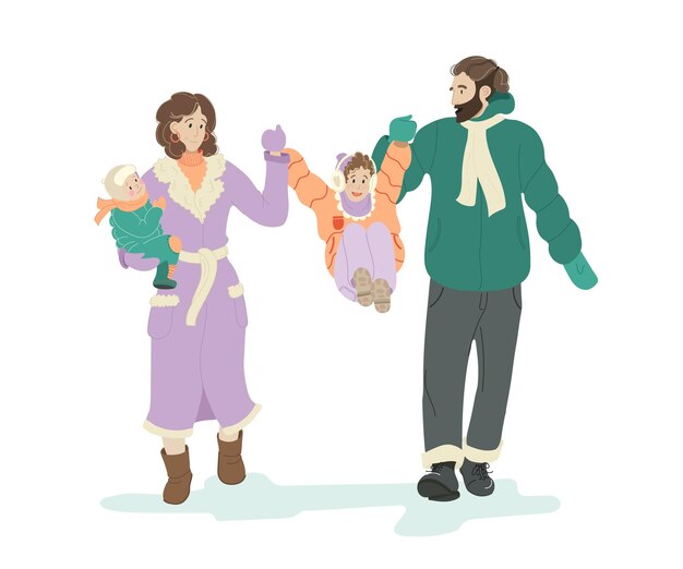 una familia está siendo sostenida por un hombre y una mujer con un bebé en sus hombros