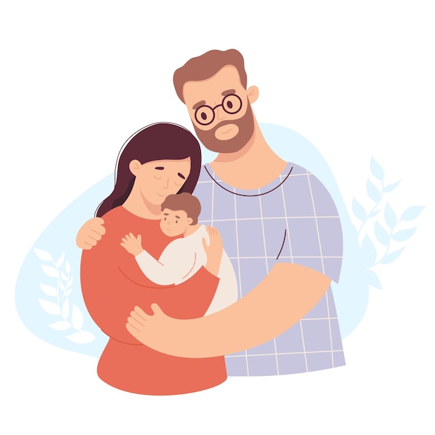 Familia feliz con bebé Linda pareja adulta en edad con niño Ilustración vectorial en estilo plano