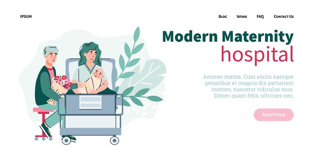 Familia feliz con bebé recién nacido en el moderno hospital de maternidad una ilustración vectorial