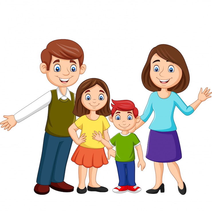 Vector familia feliz de dibujos animados