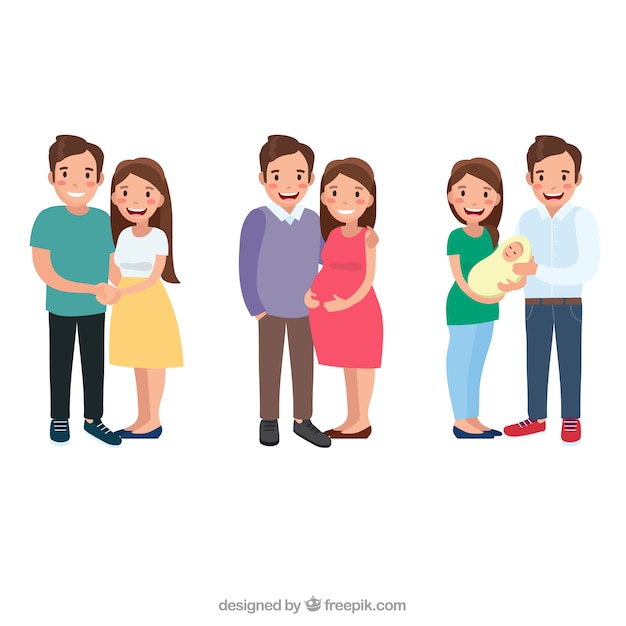 Familia feliz en distintas etapas de la vida con diseño plano