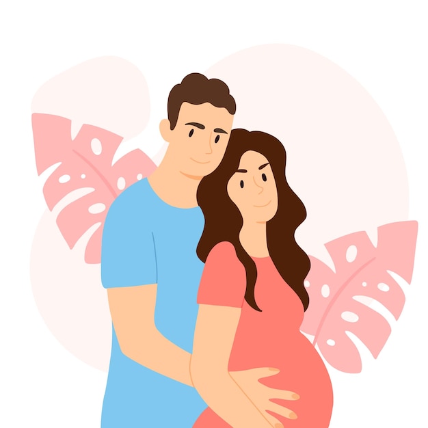 Vector familia feliz esperando un hijo ilustración vectorial de marido y esposa embarazadas concepto de espera de bebé