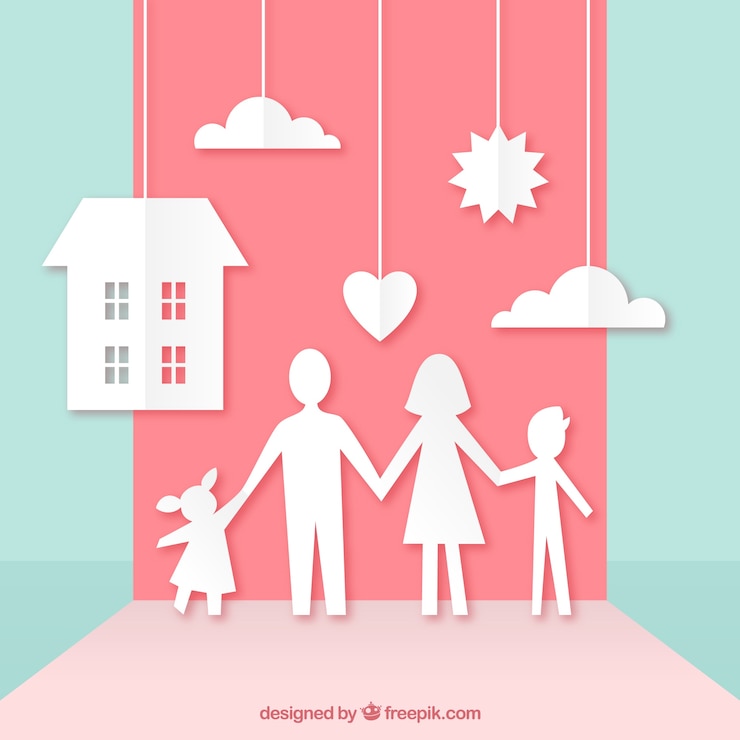 Vector familia feliz con estilo de papel