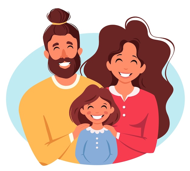 Familia feliz, con, hija, padres, abrazar, niño