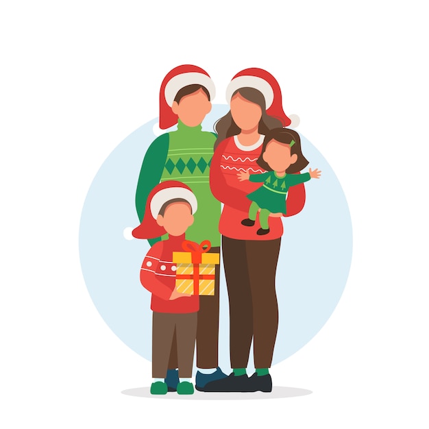 Vector familia feliz en la ilustración de navidad