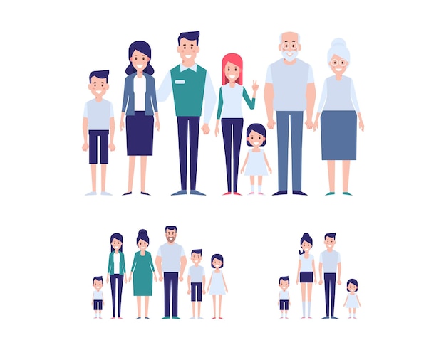 Familia feliz juntos ilustración vectorial plana Padres con niños abuelos