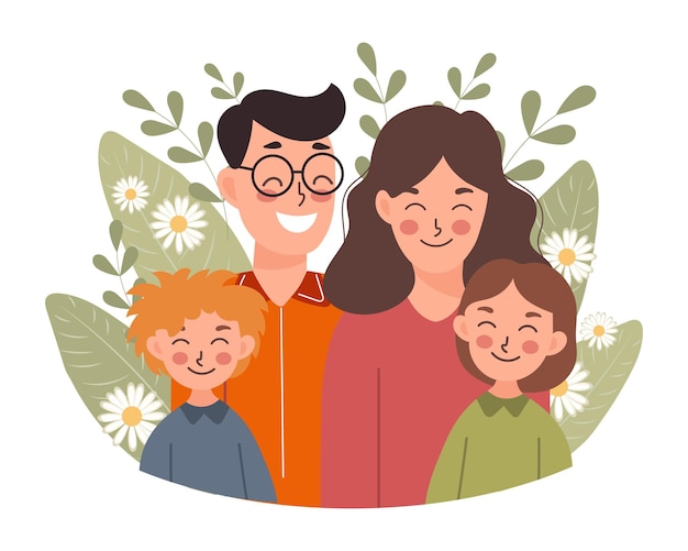 Familia feliz madre y padre con hijos hijo e hija Día de la familia Día de la madre