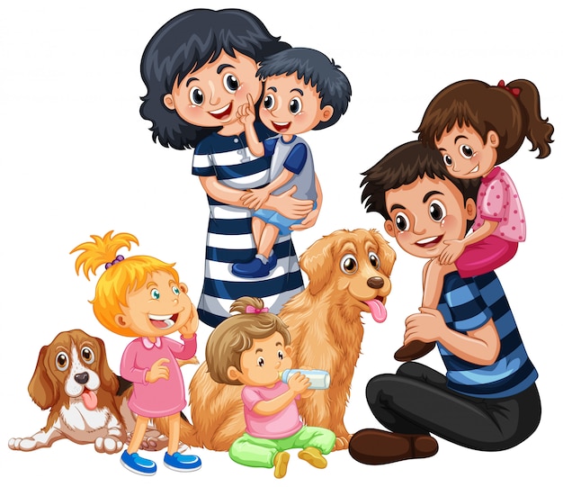 Vector una familia feliz y mascota