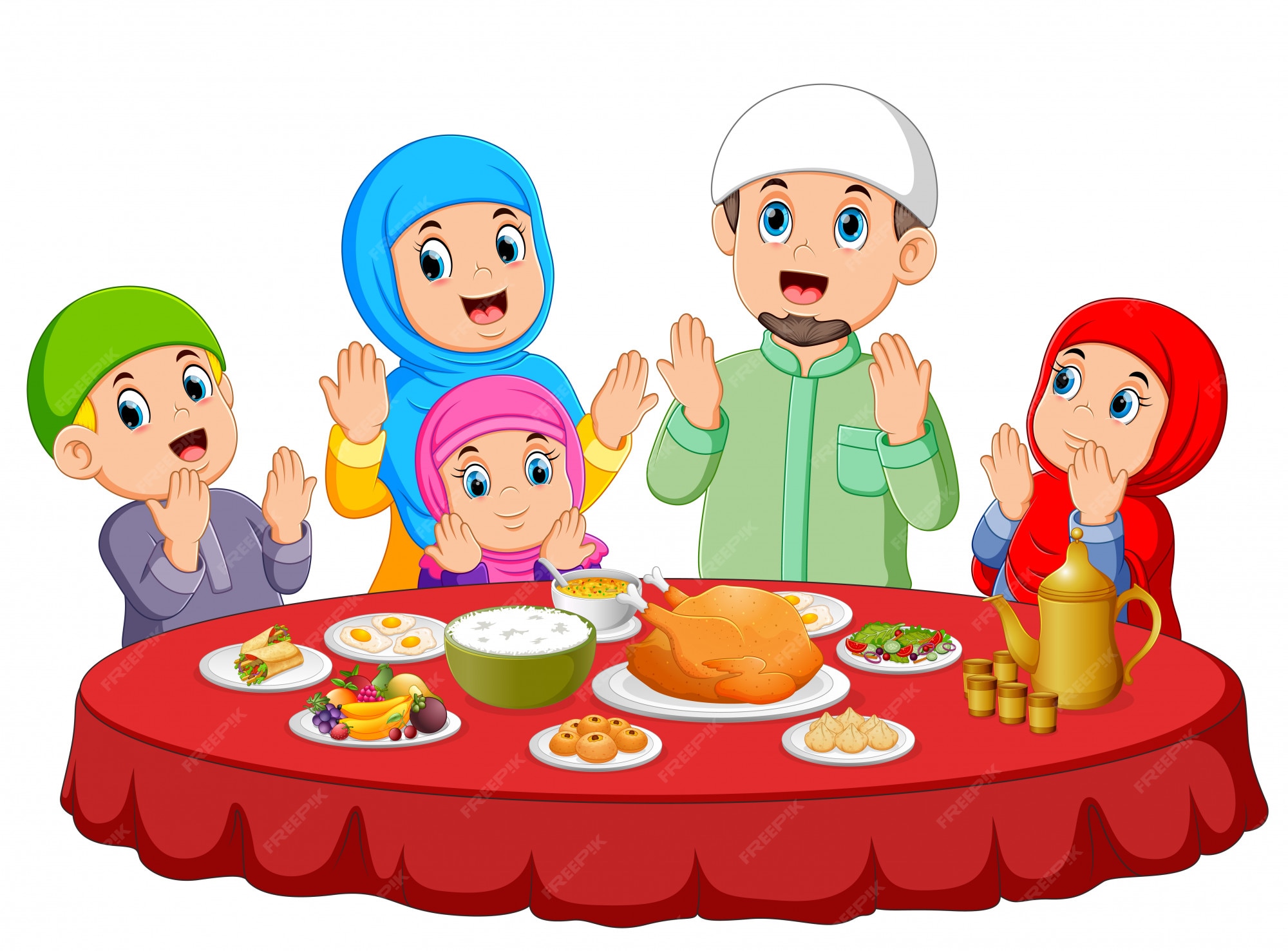 Una Familia Feliz Est Orando Por Comer La Comida En El Ied Mubarak una-familia-feliz-est-orando-por-comer-la-comida-en-el-ied-mubarak