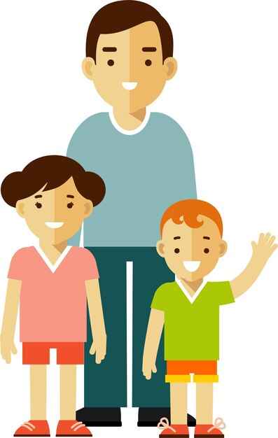 Vector familia feliz, padre soltero, y, dos niños, posición, juntos