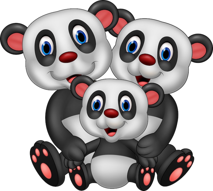 Vector familia feliz panda de dibujos animados aislado sobre fondo blanco