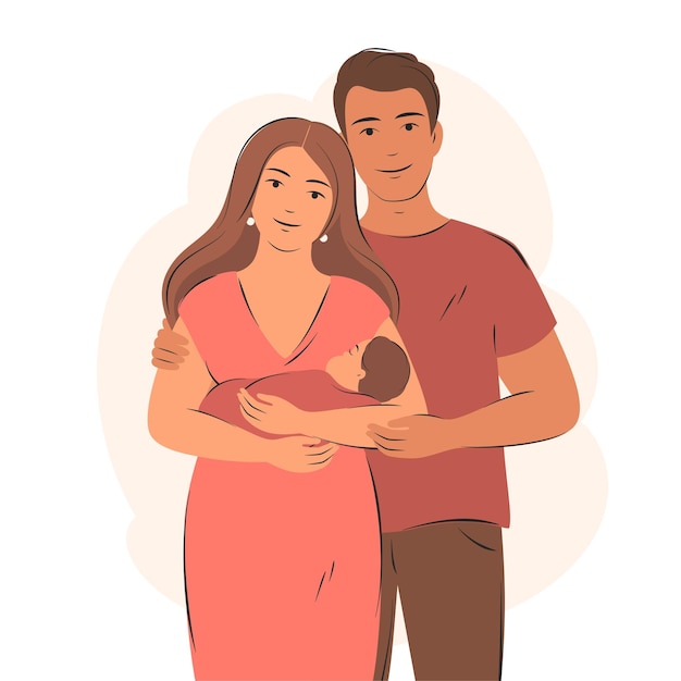familia feliz, con, recién nacido, padres, con, niño