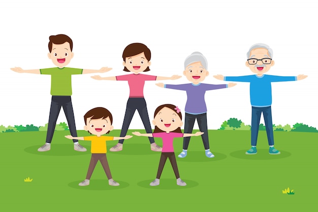 Familia haciendo ejercicio juntos
