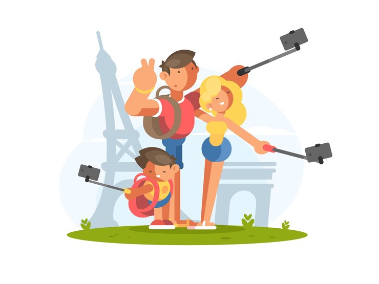 Vector familia haciendo selfie de vacaciones