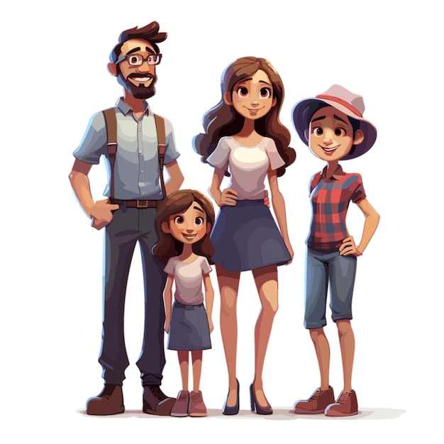 Familia hombre mujer niña niña vector sobre fondo blanco