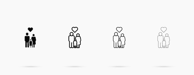 Familia con icono de línea de forma de corazón concepto de vector de familia encantadora