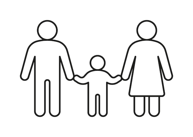 Familia con icono de línea de niño Niño con padres padre y madre Familia feliz Contorno vectorial