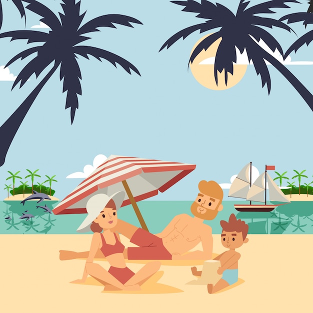 Familia en la ilustración de vacaciones de verano.