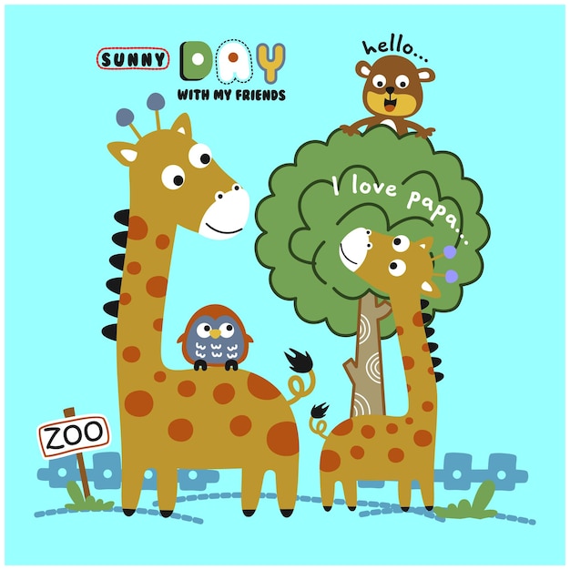 familia de jirafas con amigos divertidos dibujos animados de animales