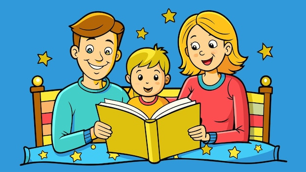 Familia leyendo un libro juntos