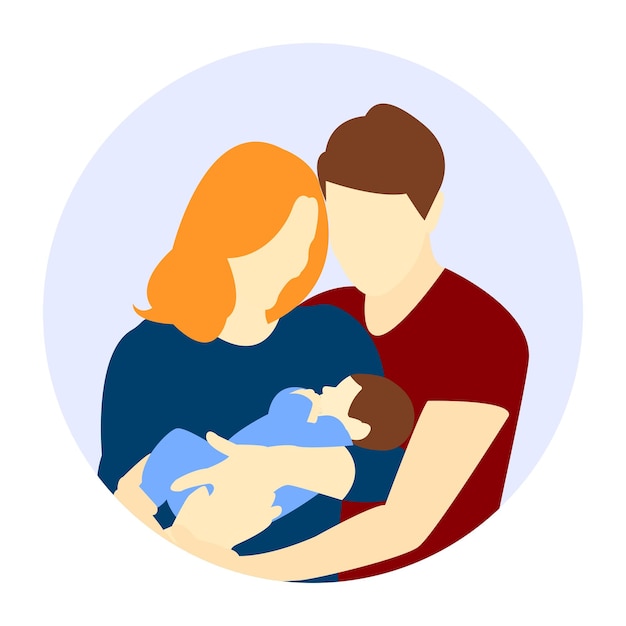 Familia mamá y papá sostienen al bebé en sus brazos maternidad paternidad vector ilustración