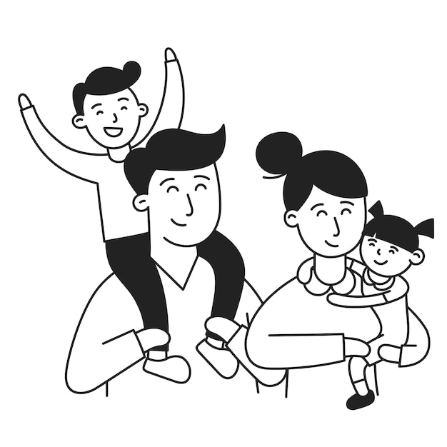 Vector familia mano dibujada niño y familia doodle icono