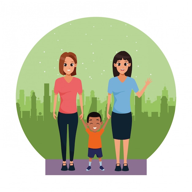 Familia mujer pareja con niño pequeño