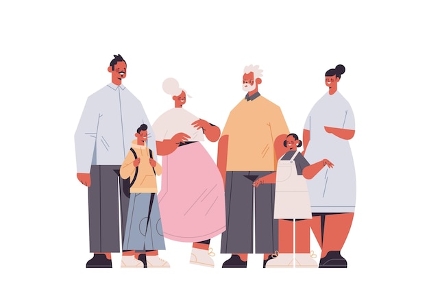 familia multigeneracional abuelos felices padres e hijos de pie juntos en toda su longitud