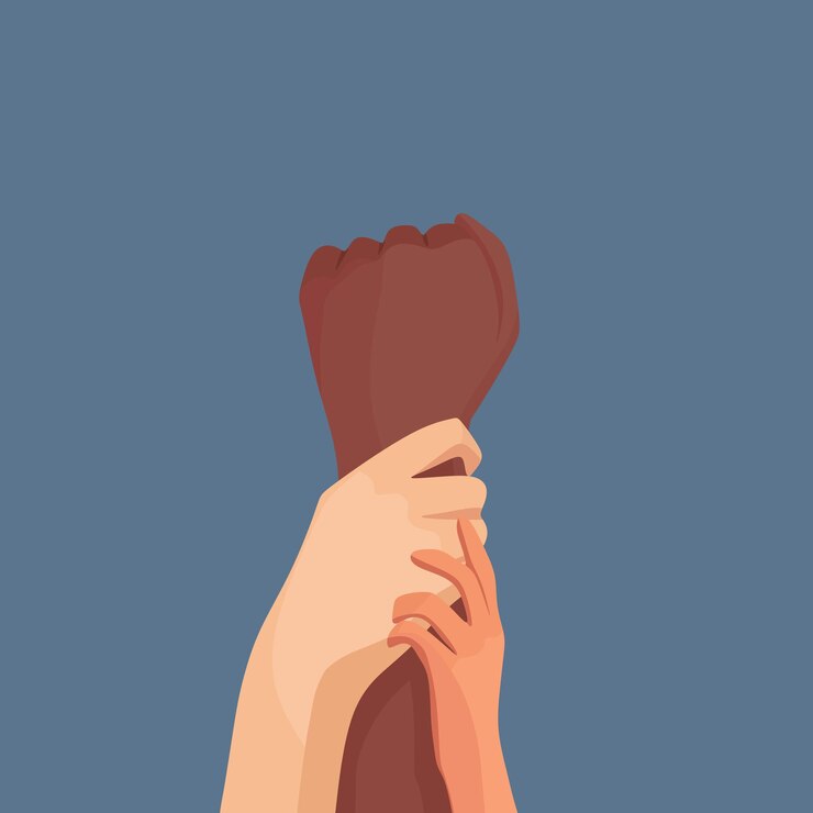 Vector una familia multinacional unió las manos igualdad racial no discriminación ilustración vectorial