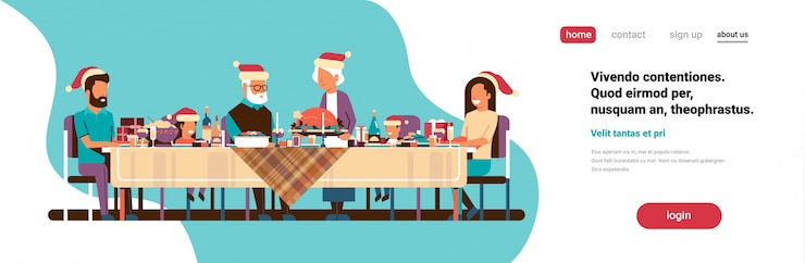 Vector familia de múltiples generaciones celebrando año nuevo feliz navidad vacaciones personas sentadas a la mesa concepto de cena tradicional horizontal