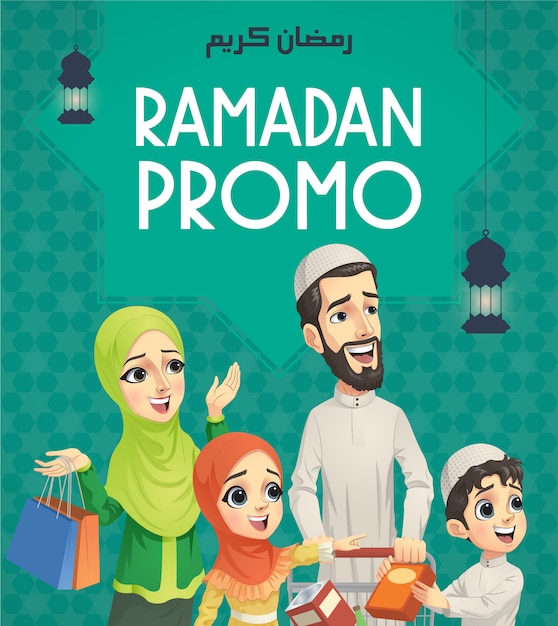 Familia musulmana de compras en Ramadán Promo