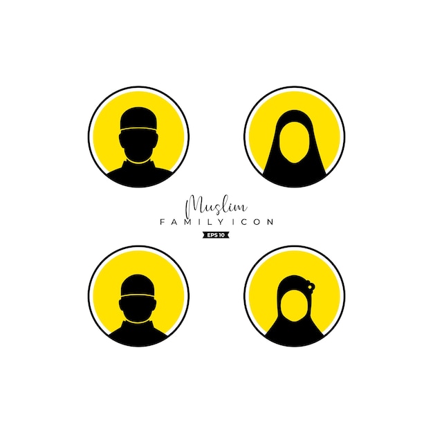 Familia musulmana icono símbolo logo oriente medio familia hombre mujeres y niños vector islámico