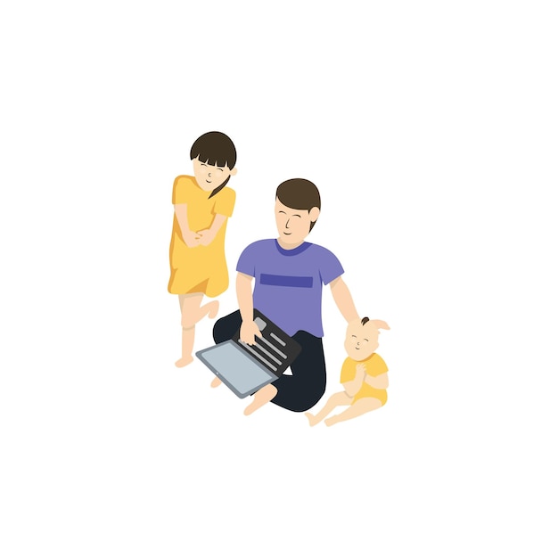 familia niños padre jugando ilustrador vector