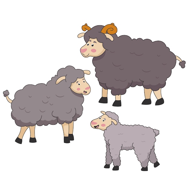 Familia de ovejas en estilo de dibujos animados animales de granja