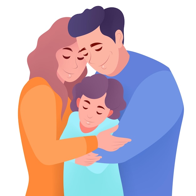 Familia padres e hijos se abrazan juntos