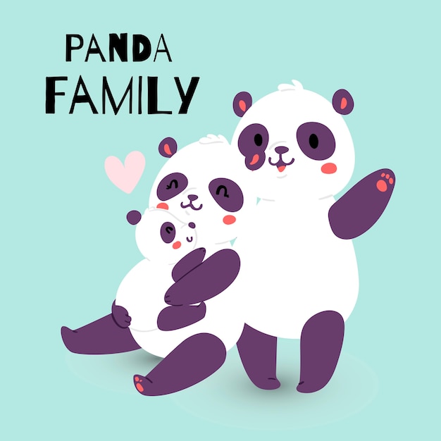 Familia panda con madre adulta y padre con niño oso