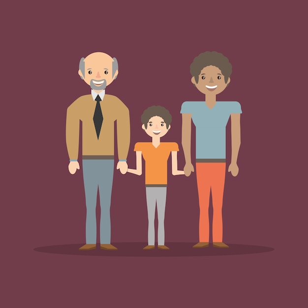 Vector familia papá hijo y abuelo alegre