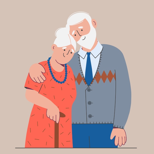 Vector familia de una pareja de ancianos. un hombre y una mujer se abrazan. ilustración de color en un estilo plano.