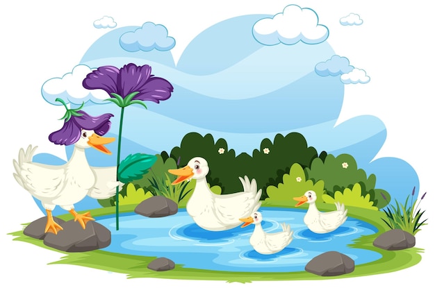 Familia de patos en un estanque