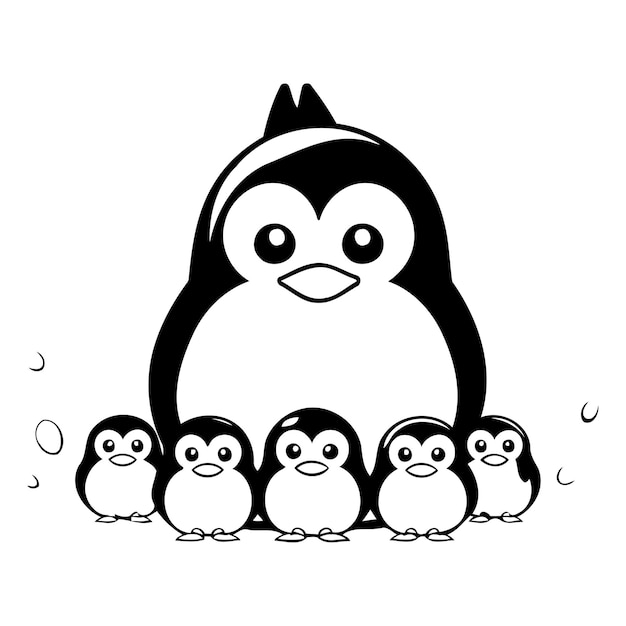 Vector familia de pingüinos personaje de dibujos animados lindo ilustración vectorial