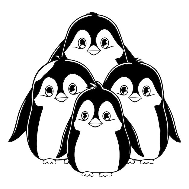 Vector familia de pingüinos los pingüinos de las caricaturas son lindos.