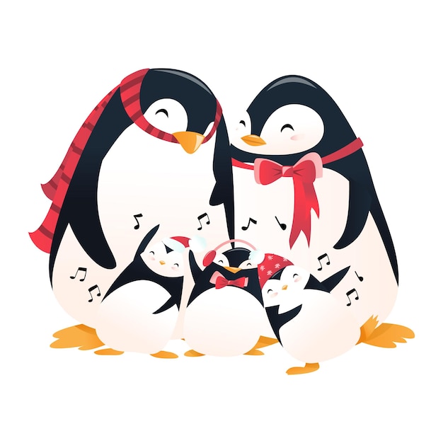 Familia de pingüinos de vacaciones de dibujos animados super lindo