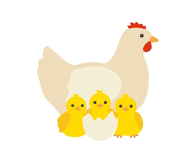 Familia de pollos gallina madre y sus pollitos amarillos Pollo con símbolo de cría Pascua Familia