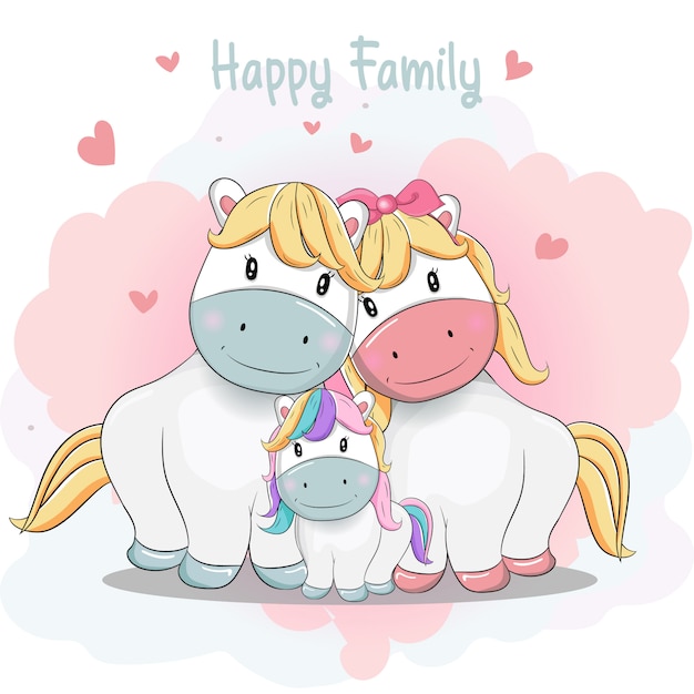 Familia de pony de dibujos animados lindo