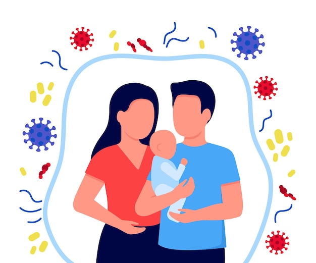Familia sana con protección inmunológica Los padres y el niño están a salvo